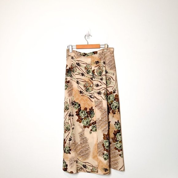 Vintage 80s Bohemian Tan Floral Maxi Retro Skirt - Picture 8 of 8